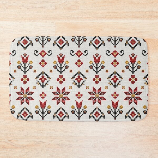 Item preview, Romanian Embroidery Pattern | Cross Stitch Folk Art Rosettes and Tulips in Red and Black designed and sold by StickyGuys.