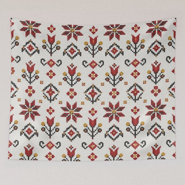 Item preview, Romanian Embroidery Pattern | Cross Stitch Folk Art Rosettes and Tulips in Red and Black designed and sold by StickyGuys.