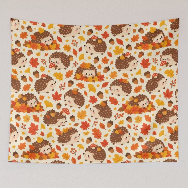 Item preview, Kawaii Hedgehog Autumn Walk Cute Seamless Pattern Print designed and sold by Inkworksbyshery.