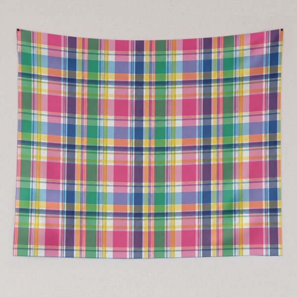 Aperçu de l'œuvre Motif à carreaux Madras | Un motif à carreaux preppy estival et lumineux dans les tons de rose, vert, jaune et bleu créée et vendue par StickyGuys.