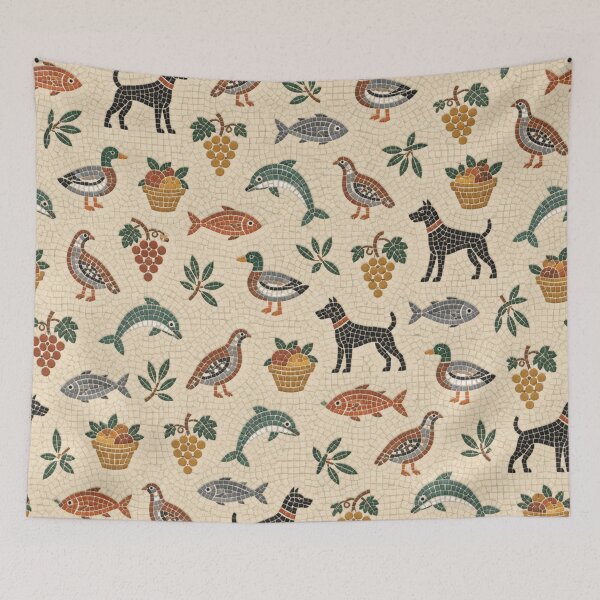 Item preview, Pompeii Mosaic Pattern | Ancient Roman Floor Mosaic with Dogs, Fish, Birds and Grapes designed and sold by StickyGuys.