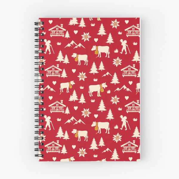 Item preview, Swiss Cow Paper Cut Pattern | Alpine Cows with Cowbells, Chalets and Edelweiss on Red designed and sold by StickyGuys.