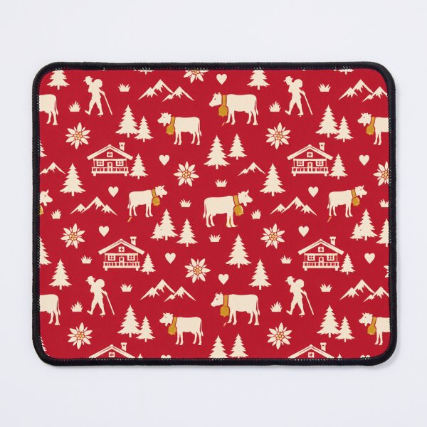 Item preview, Swiss Cow Paper Cut Pattern | Alpine Cows with Cowbells, Chalets and Edelweiss on Red designed and sold by StickyGuys.