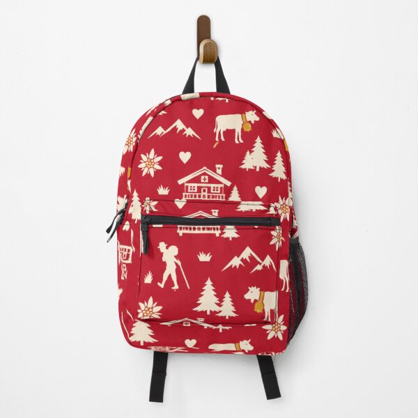 Item preview, Swiss Cow Paper Cut Pattern | Alpine Cows with Cowbells, Chalets and Edelweiss on Red designed and sold by StickyGuys.