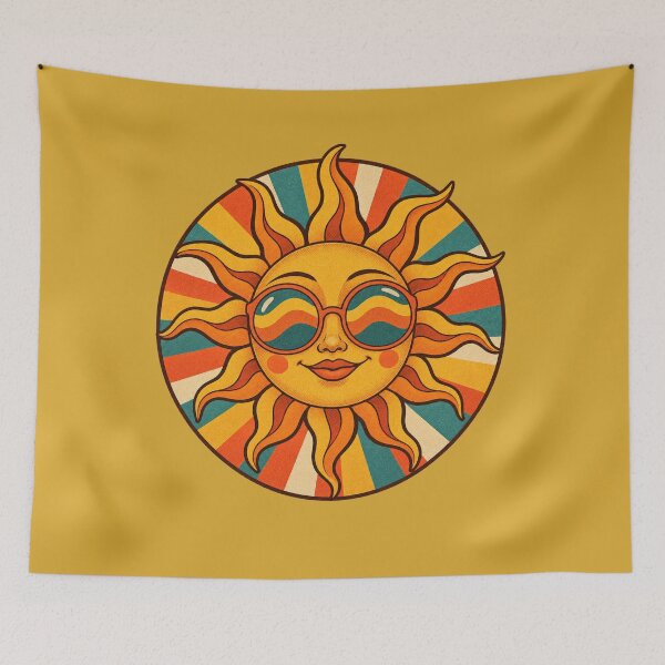 Item preview, Retro 1970s Sun Sunburst Background Art – Groovy Vintage Print designed and sold by MagicMakerPh.