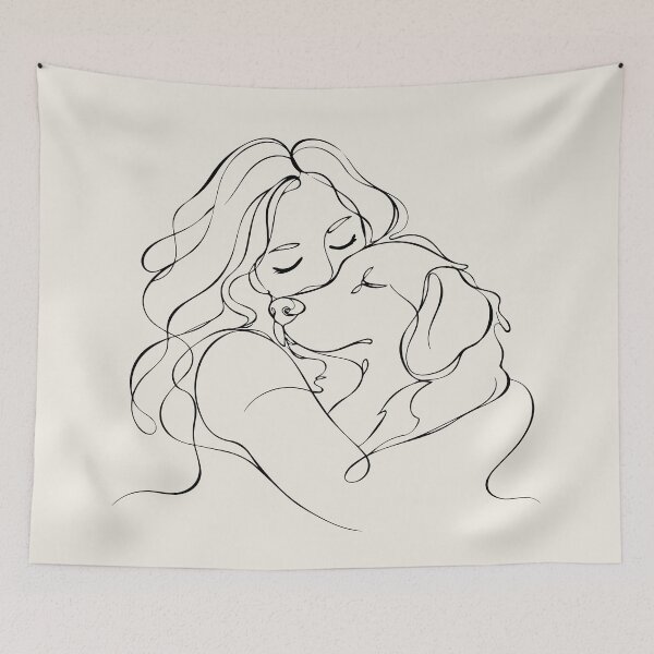 Item preview, Dog Mom Hugging Dog Minimalist One Line Art designed and sold by FemmePod.
