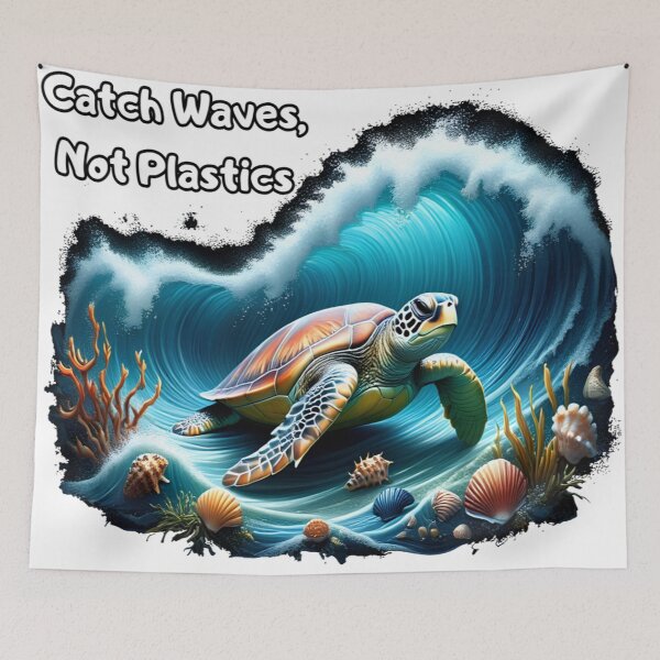 Item preview, Sea Turtle Ocean Waves – Catch Waves Not Plastics designed and sold by DigiArt8Design.