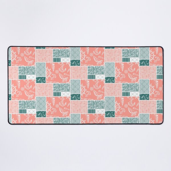 Item preview, Quilt Design Nautical Charcoal Sketches Collection- Features Netting, Stripes, Nautical Items, and Lighthouse Designs-Bluegreen and Coral designed and sold by PD-Coastal.