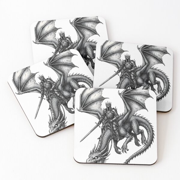 Item preview, Dark Crowned Knight on Dragon - Helmed Rider Ink Illustration designed and sold by DragonSerpent Ink.