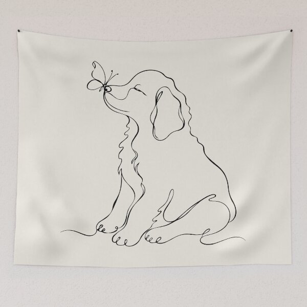 Item preview, Butterfly Dog One Line Drawing Minimalist Pet Art designed and sold by FemmePod.