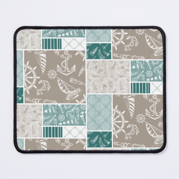 Item preview, Quilt Design Nautical Charcoal Sketches Collection- Features Netting, Stripes, Nautical Items, and Lighthouse Designs-Bluegreen and Driftwood designed and sold by PD-Coastal.