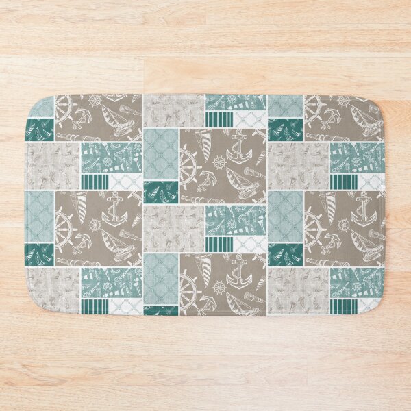 Item preview, Quilt Design Nautical Charcoal Sketches Collection- Features Netting, Stripes, Nautical Items, and Lighthouse Designs-Bluegreen and Driftwood designed and sold by PD-Coastal.