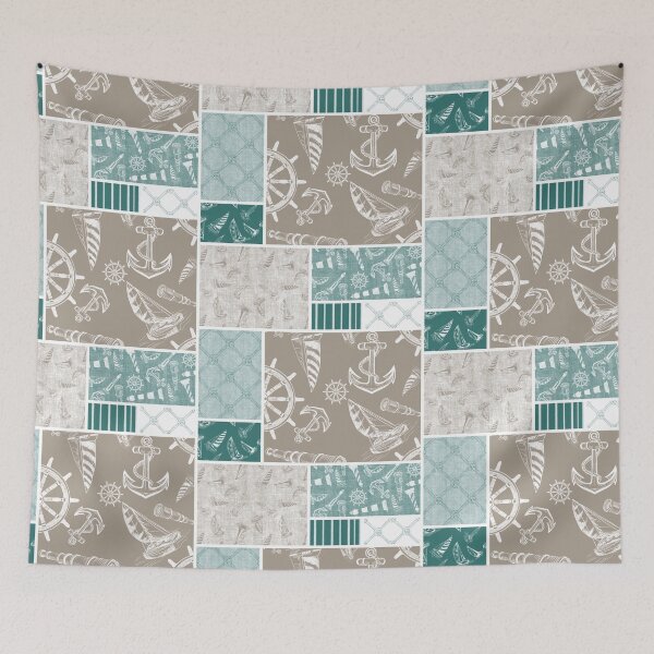 Item preview, Quilt Design Nautical Charcoal Sketches Collection- Features Netting, Stripes, Nautical Items, and Lighthouse Designs-Bluegreen and Driftwood designed and sold by PD-Coastal.