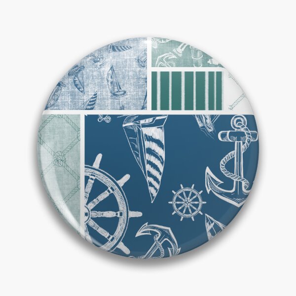Item preview, Quilt Design Nautical Charcoal Sketches Collection- Features Netting, Stripes, Nautical Items, and Lighthouse Designs-Bluegreen and Ocean Blue designed and sold by PD-Coastal.