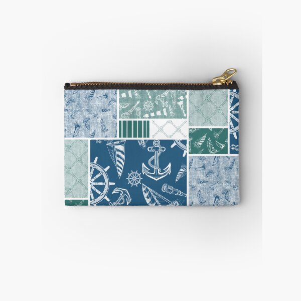 Item preview, Quilt Design Nautical Charcoal Sketches Collection- Features Netting, Stripes, Nautical Items, and Lighthouse Designs-Bluegreen and Ocean Blue designed and sold by PD-Coastal.