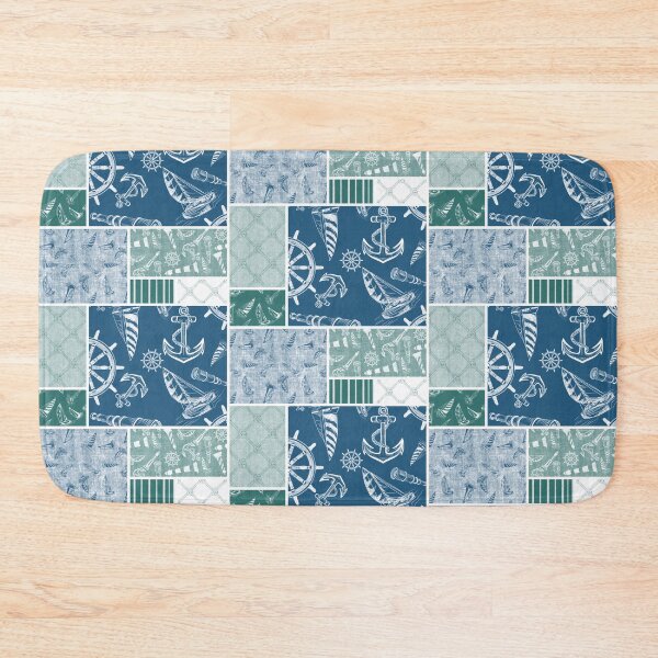 Item preview, Quilt Design Nautical Charcoal Sketches Collection- Features Netting, Stripes, Nautical Items, and Lighthouse Designs-Bluegreen and Ocean Blue designed and sold by PD-Coastal.