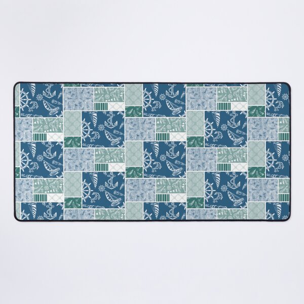 Item preview, Quilt Design Nautical Charcoal Sketches Collection- Features Netting, Stripes, Nautical Items, and Lighthouse Designs-Bluegreen and Ocean Blue designed and sold by PD-Coastal.