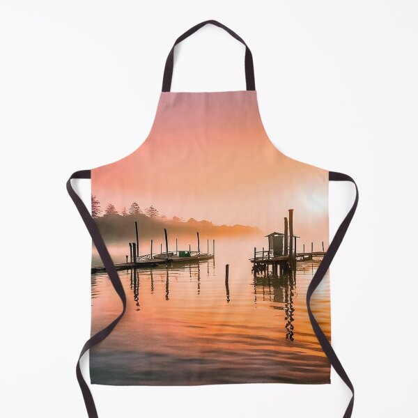 Item preview, Tranquil sunrise over a wooden pier and hut on calm water designed and sold by homydesign.
