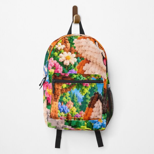 Item preview, Cute Fox in a Flower Forest – Colorful Building Block Mosaic Art designed and sold by WildWhimsy Art.