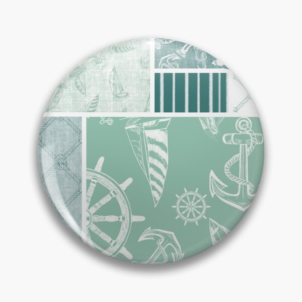 Item preview, Quilt Design Nautical Charcoal Sketches Collection- Features Netting, Stripes, Nautical Items, and Lighthouse Designs-Bluegreen and Seafoam designed and sold by PD-Coastal.