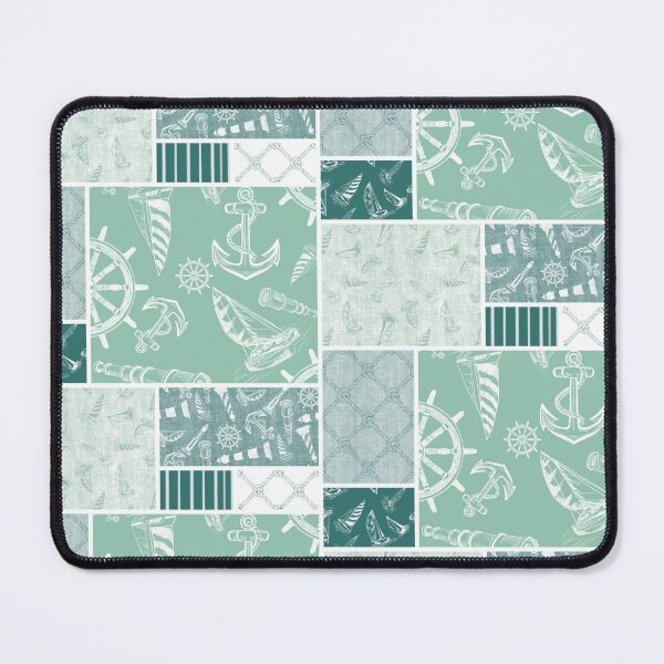 Item preview, Quilt Design Nautical Charcoal Sketches Collection- Features Netting, Stripes, Nautical Items, and Lighthouse Designs-Bluegreen and Seafoam designed and sold by PD-Coastal.