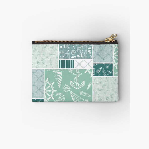 Item preview, Quilt Design Nautical Charcoal Sketches Collection- Features Netting, Stripes, Nautical Items, and Lighthouse Designs-Bluegreen and Seafoam designed and sold by PD-Coastal.