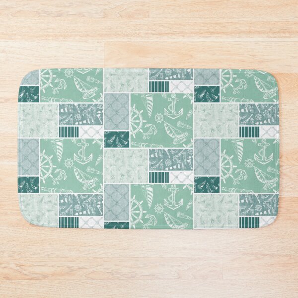 Item preview, Quilt Design Nautical Charcoal Sketches Collection- Features Netting, Stripes, Nautical Items, and Lighthouse Designs-Bluegreen and Seafoam designed and sold by PD-Coastal.