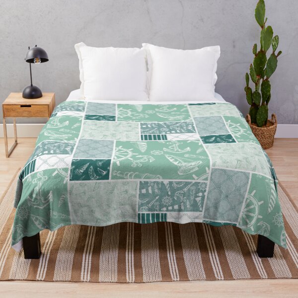Item preview, Quilt Design Nautical Charcoal Sketches Collection- Features Netting, Stripes, Nautical Items, and Lighthouse Designs-Bluegreen and Seafoam designed and sold by PD-Coastal.