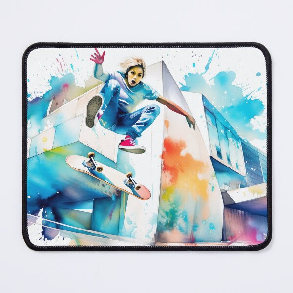 Item preview, Skateboarding scene with dynamic pose and splashes of color designed and sold by homydesign.