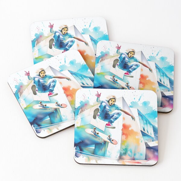 Item preview, Skateboarding scene with dynamic pose and splashes of color designed and sold by homydesign.