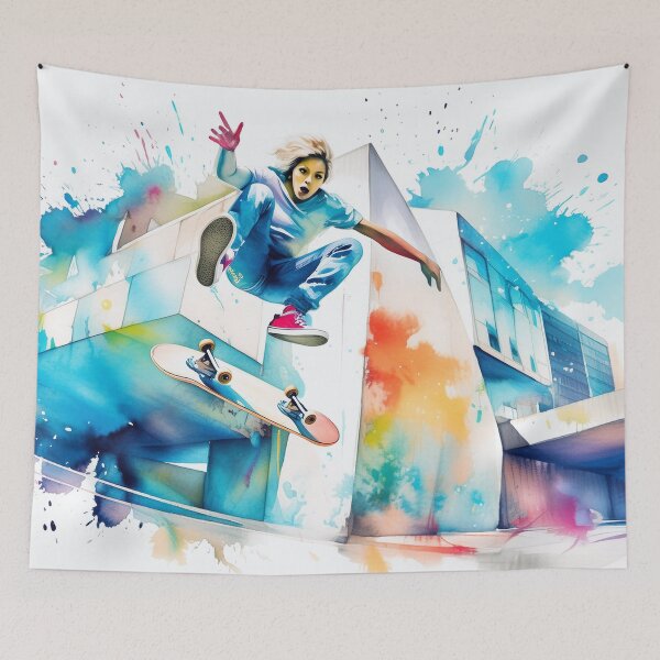 Item preview, Skateboarding scene with dynamic pose and splashes of color designed and sold by homydesign.