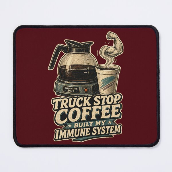 Item preview, Truck Stop Coffee Built My Immune System Shirt, Funny Truck Driver T-Shirt, Trucker Coffee Humor Tee, Trucker Gift Shirt, Vintage Coffee Pot Graphic designed and sold by TshirtsLabs.