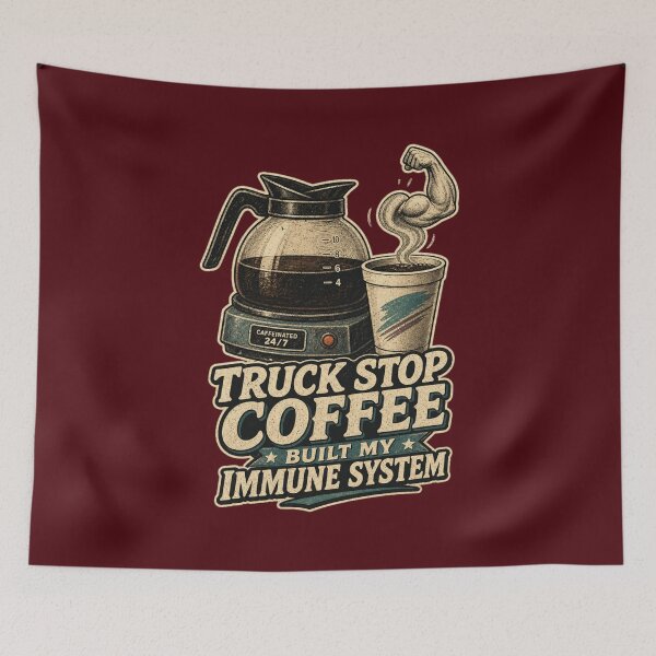 Item preview, Truck Stop Coffee Built My Immune System Shirt, Funny Truck Driver T-Shirt, Trucker Coffee Humor Tee, Trucker Gift Shirt, Vintage Coffee Pot Graphic designed and sold by TshirtsLabs.