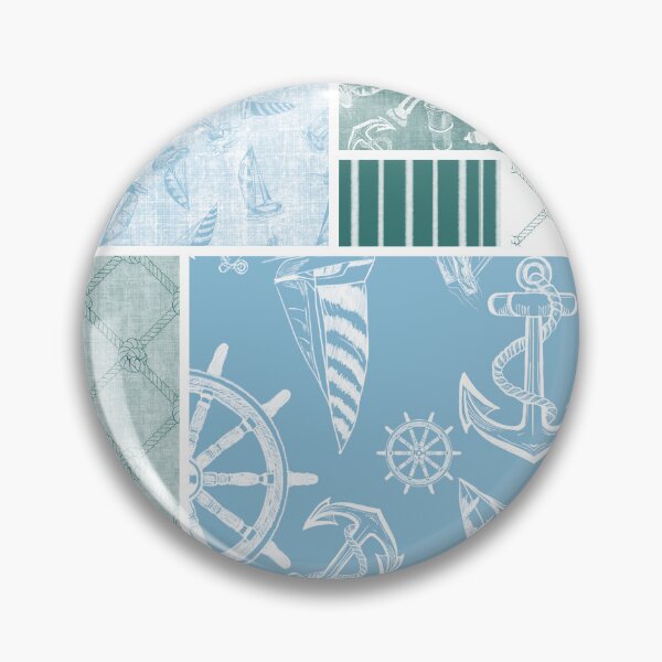 Item preview, Quilt Design Nautical Charcoal Sketches Collection- Features Netting, Stripes, Nautical Items, and Lighthouse Designs-Bluegreen and Sky Blue designed and sold by PD-Coastal.