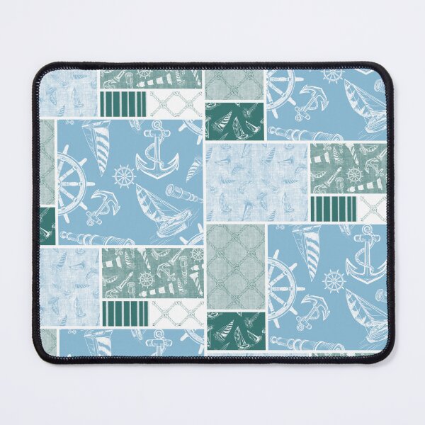 Item preview, Quilt Design Nautical Charcoal Sketches Collection- Features Netting, Stripes, Nautical Items, and Lighthouse Designs-Bluegreen and Sky Blue designed and sold by PD-Coastal.