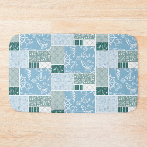 Item preview, Quilt Design Nautical Charcoal Sketches Collection- Features Netting, Stripes, Nautical Items, and Lighthouse Designs-Bluegreen and Sky Blue designed and sold by PD-Coastal.