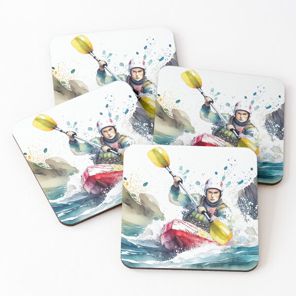 Item preview, A dynamic watercolor of a kayaker in rough waters designed and sold by homydesign.