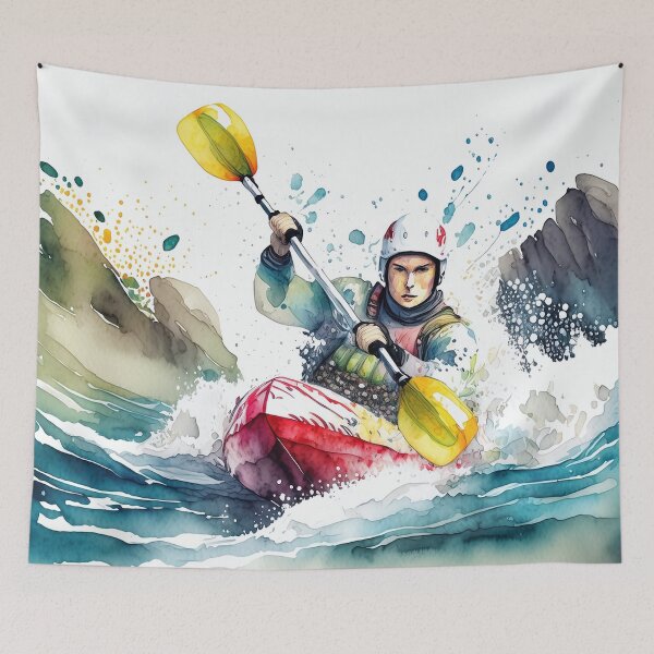 Item preview, A dynamic watercolor of a kayaker in rough waters designed and sold by homydesign.