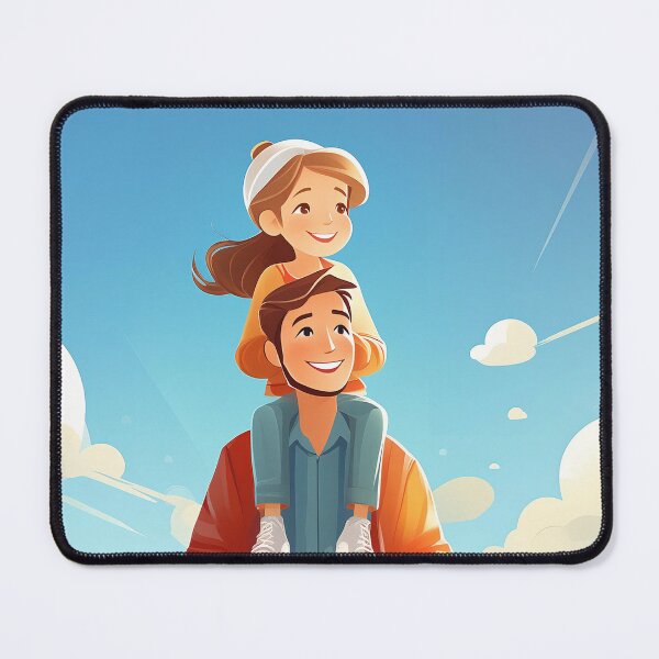 Item preview, A smiling cartoon father gives his daughter a piggyback ride against a bright blue sky with fluffy clouds, radiating joy and connection designed and sold by homydesign.