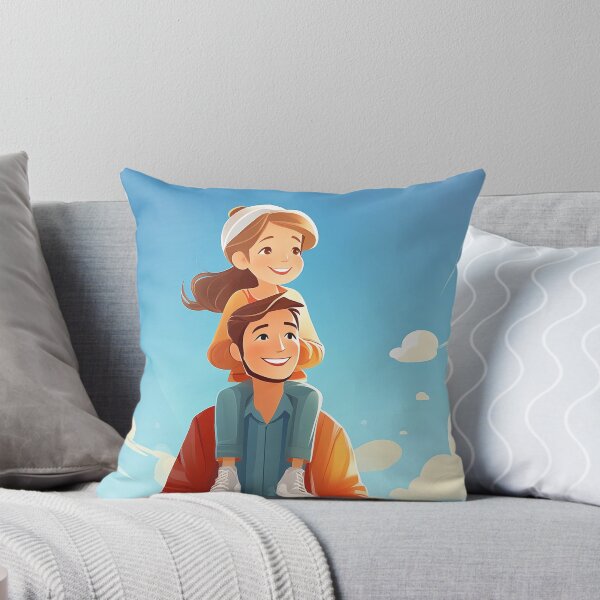 Item preview, A smiling cartoon father gives his daughter a piggyback ride against a bright blue sky with fluffy clouds, radiating joy and connection designed and sold by homydesign.