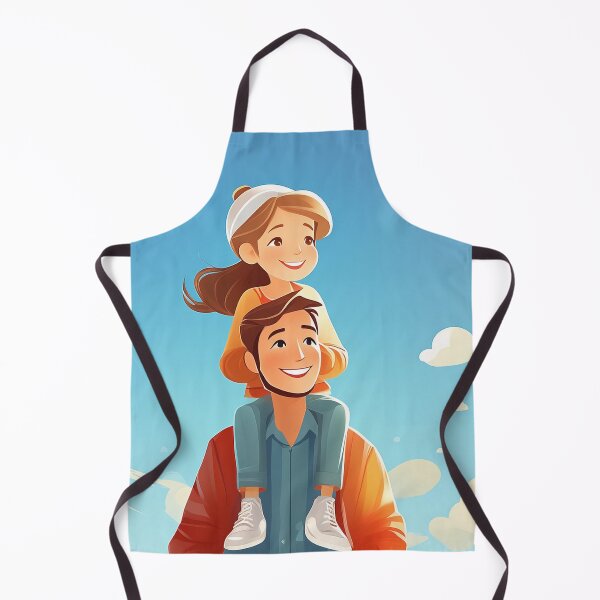 Item preview, A smiling cartoon father gives his daughter a piggyback ride against a bright blue sky with fluffy clouds, radiating joy and connection designed and sold by homydesign.