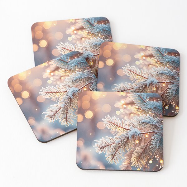 Item preview, A generative AI illustration of a frosted pine branch against a soft golden sunrise designed and sold by homydesign.