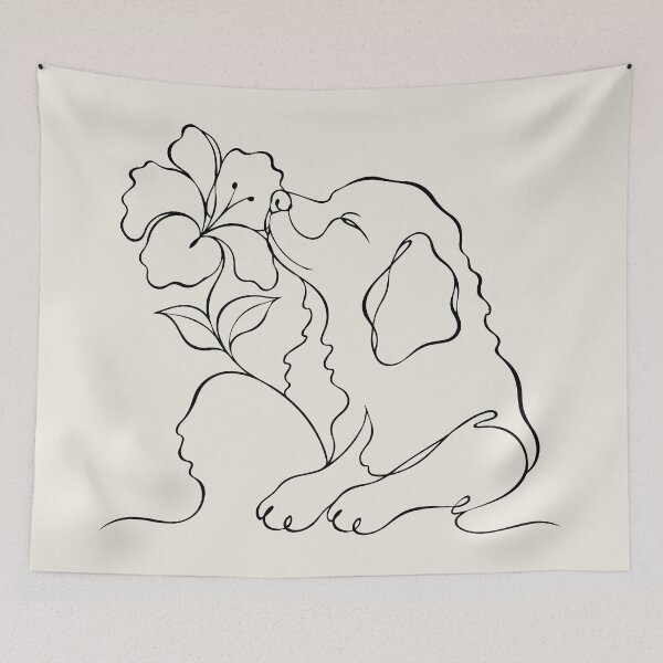 Item preview, Cute Flower Dog One Line Drawing Minimalist Art designed and sold by FemmePod.