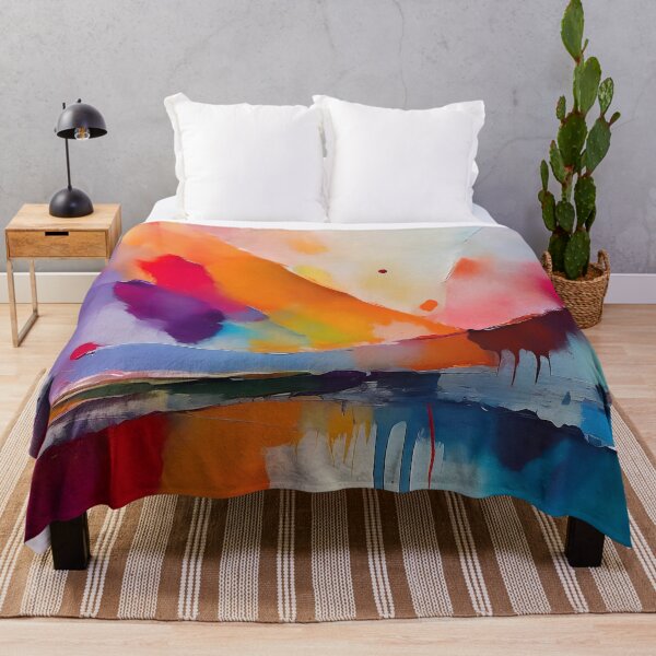 Item preview, A vibrant abstract painting with flowing shapes in warm and cool colors, reminiscent of a landscape designed and sold by homydesign.