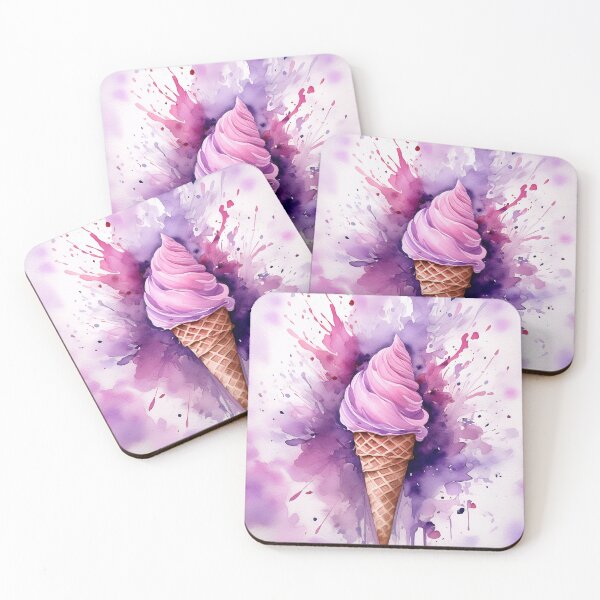Item preview, A watercolor ice cream cone explodes with pink and purple hues, splattering against a white background designed and sold by homydesign.