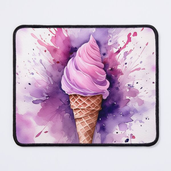 Item preview, A watercolor ice cream cone explodes with pink and purple hues, splattering against a white background designed and sold by homydesign.