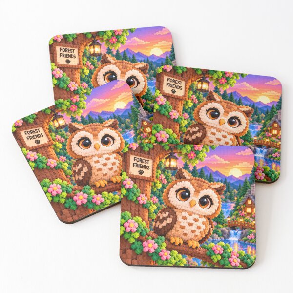 Item preview, Cute Owl on a Tree – Colorful Building Block Mosaic Art designed and sold by WildWhimsy Art.