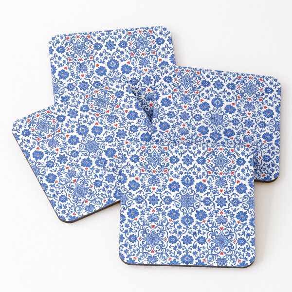 Item preview, Blue and White Floral Tile Pattern With Hearts designed and sold by Fani*.