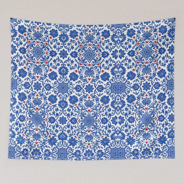 Item preview, Blue and White Floral Tile Pattern With Hearts designed and sold by Fani*.