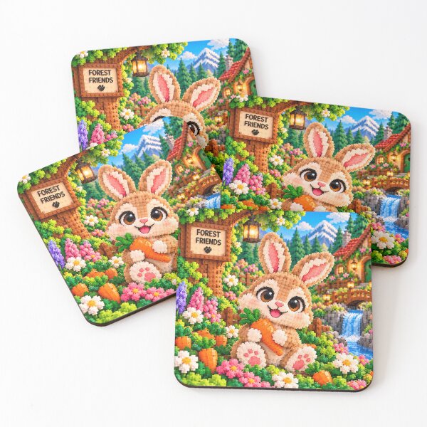 Item preview, Cute Bunny with a Carrot – Colorful Building Block Mosaic Art designed and sold by WildWhimsy Art.